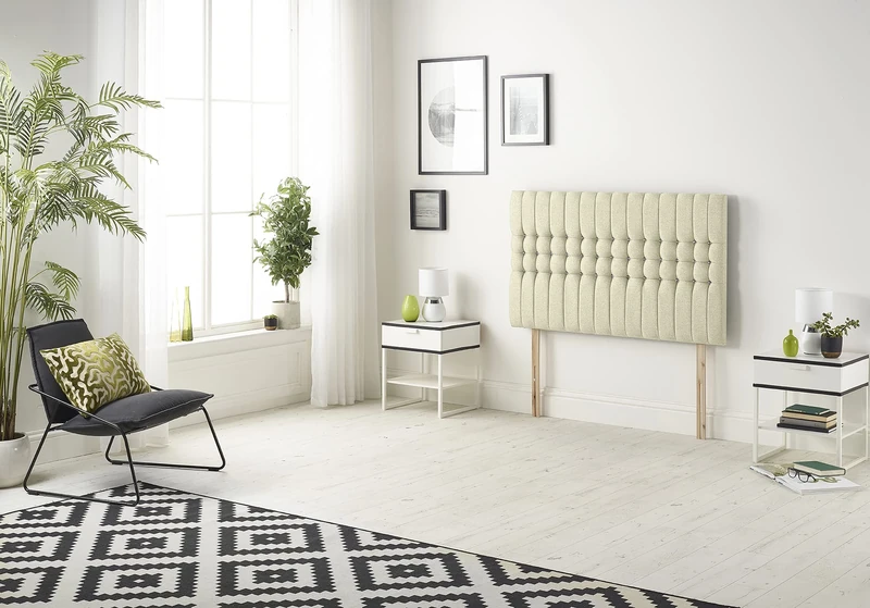 Somnior Beds Bed Centre Galaxy Small Double 82cm Linen Beige Headboard With Wooden Struts