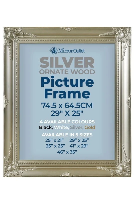 MirrorOutlet The Antiquitus - Ornate Swept Silver Picture Frame 29" X 25" (74.5 x 64.5CM) Wooden Frame with Glass and Backing Board Fitted. Ready To Fit Your Picture!
