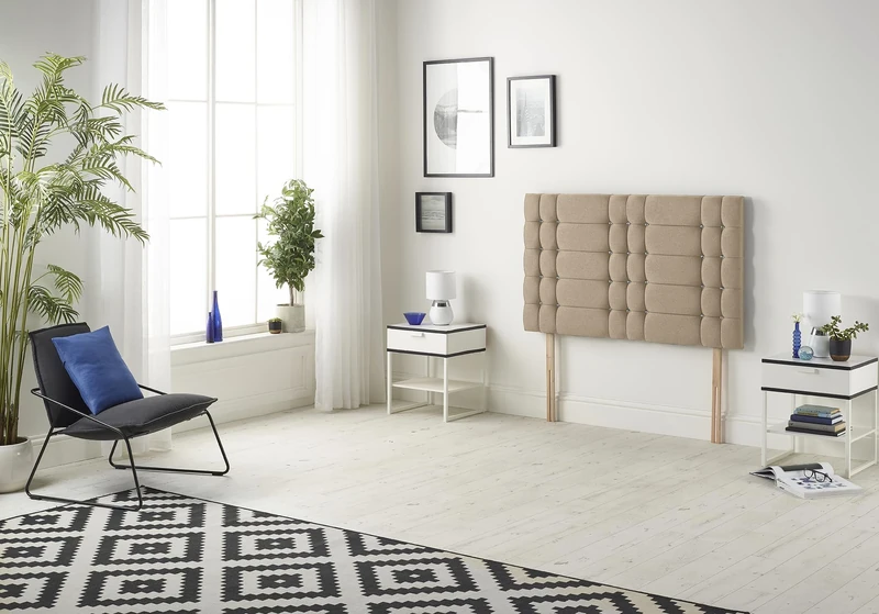 Somnior Beds Bed Centre Bliss Diamante Small Double 82cm Plush Beige Headboard With Wooden Struts