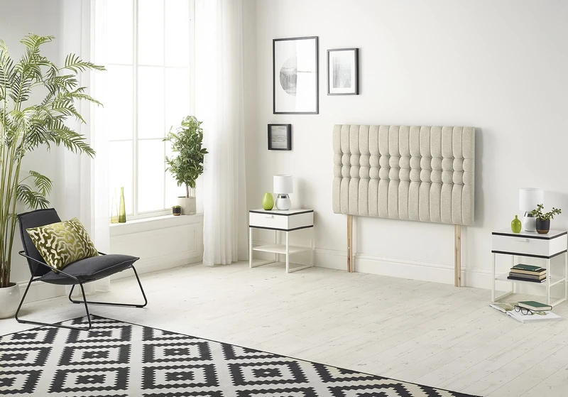 Somnior Beds Bed Centre Galaxy King 82cm Tweed Natural Headboard With Wooden Struts