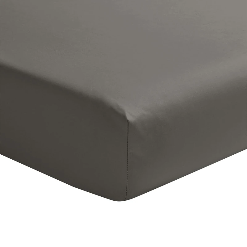 Essix Cotton Satin Fitted Sheet, Palazzo, Zinc, 200 x 200 cm,