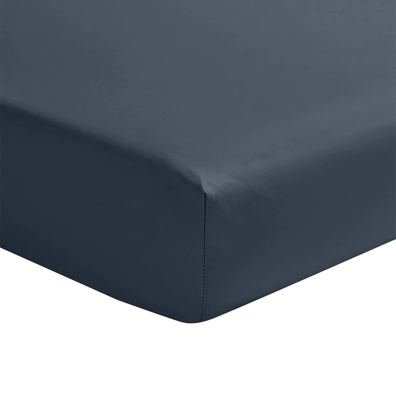 Essix Cotton Satin Fitted Sheet, Palazzo, Midnight Blue, 180 x 200 cm,