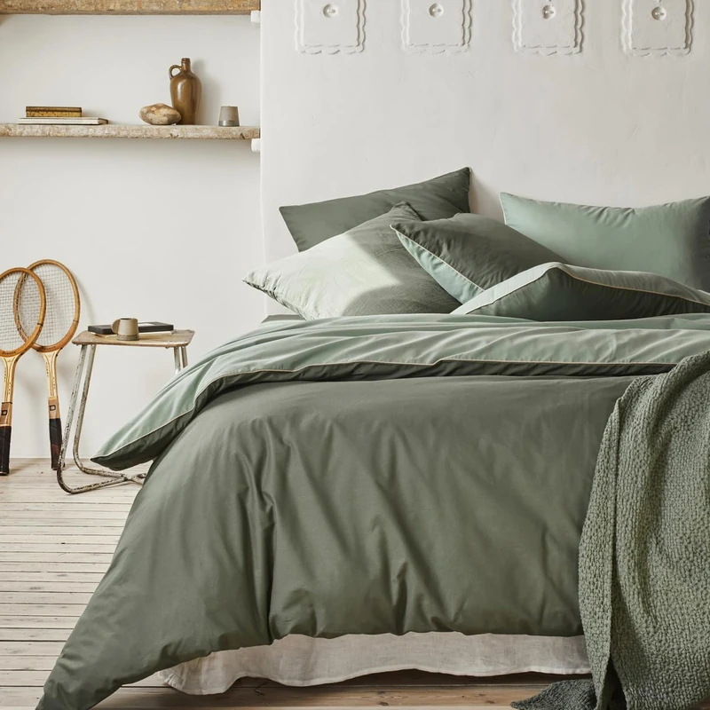 Essix Two-Tone Cotton Duvet Cover, Good Days, Green, 200 x 200 cm - Image 1