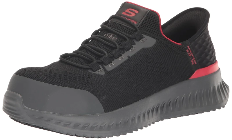 Skechers Men's Hands Free Slip-ins Tilido Fletchit Comp Toe Construction Shoes, Black, 12 Wide