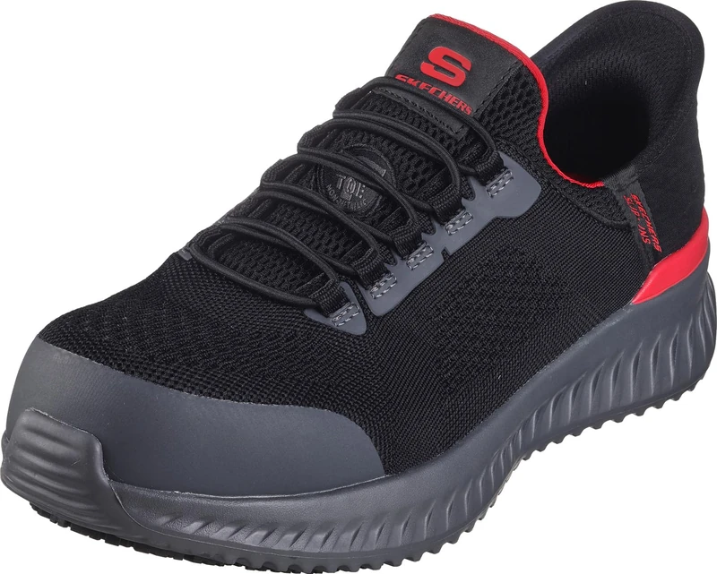 Skechers Tilido Men's Fletchit Comp Toe Hands-Free Shoes, Black Red, 7.5 - Image 1
