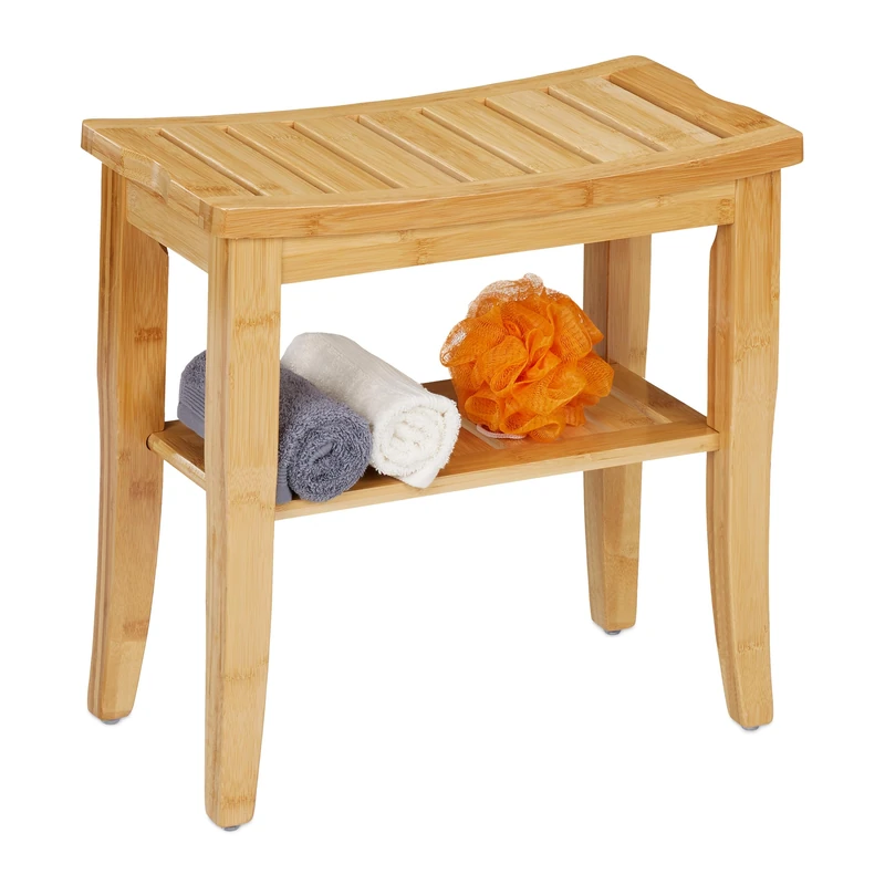 Relaxdays Bamboo Bench, Seat with Extra Storage Space, HxWxD: 45.5 x 48 x 25 cm, Hallway & Bathroom, Natural