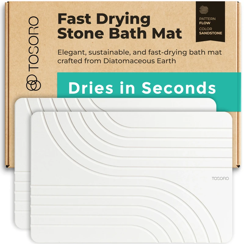 TOSORO - Stone Bath Mat, Diatomaceous Earth Non-Slip Shower Mat - Quick Drying Absorbent Bath Stone Mat - Elegant & Modern Design, Easy to Clean (23.5 x 15 Sandstone) - 2 PCS