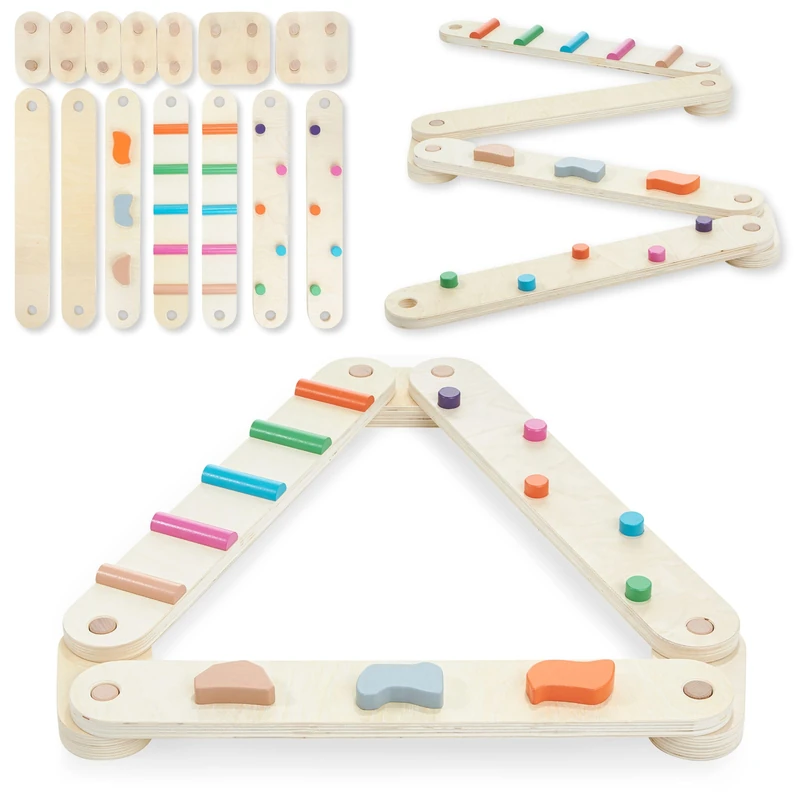 Mamabrum Wooden Sensory Balance Course – 14 Colorful Elements, Develops Motor Skills, Various Obstacles and Stimulating Paths for Children