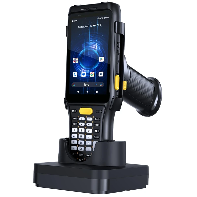 Tera Android Barcode Scanner PDA: Android 11 Barcode Reader with Charging Cradle Pistol Grip Qualcomm CPU Zebra SE4710 Bar Code Reader for WMS Model P161