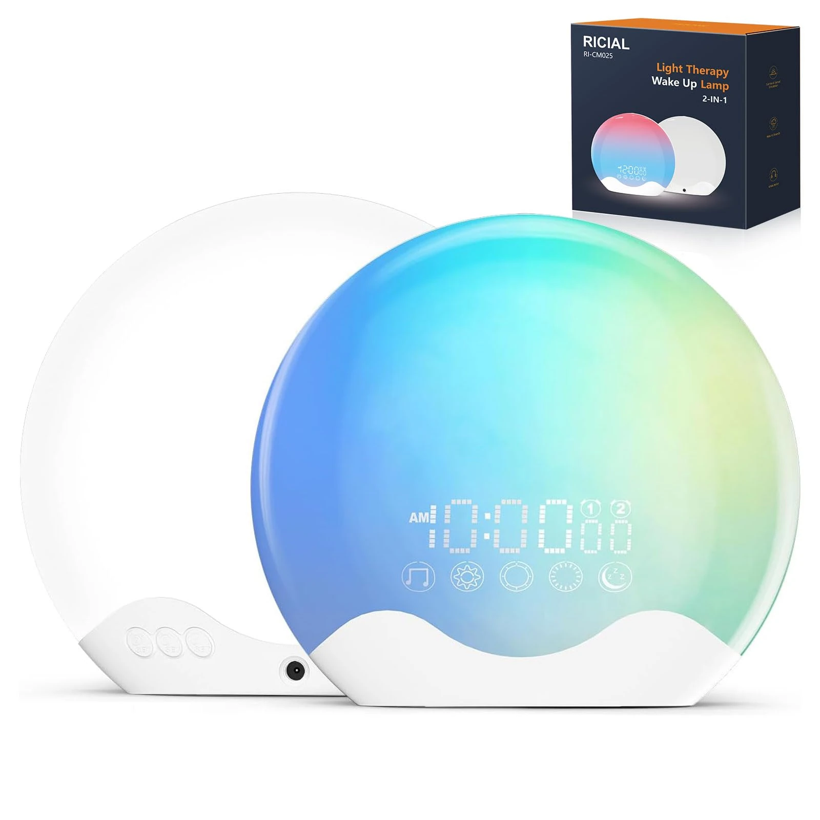 Light Therapy Lamp, Sunlight Lamp with 10,000 Lux, 20 Brightness & 4 Color Temperature, Dual Alarms & Snooze, 11 Atmosphere Lights and Sleep Aid