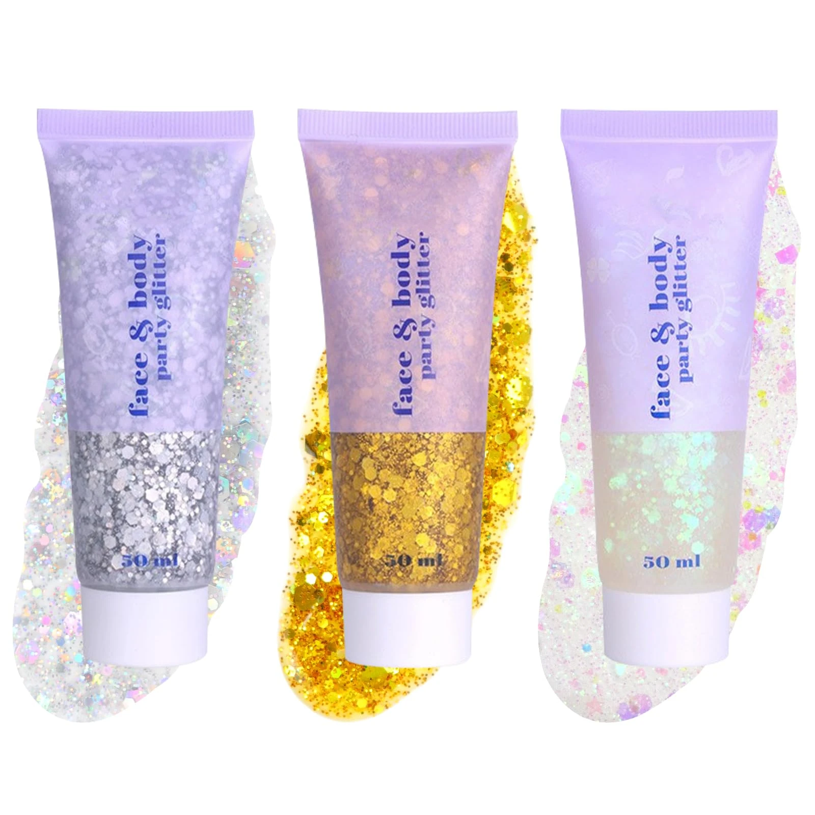sularpek Sularpek 3Pcs Face Glitter Gel, 50ml Hair Glitter, Body Glitter, Sequins Shimmer Liquid Eyeshadow, Mermaid Sequins Glitter for Face Body Eye Hair Festival Party Makeup Decoration