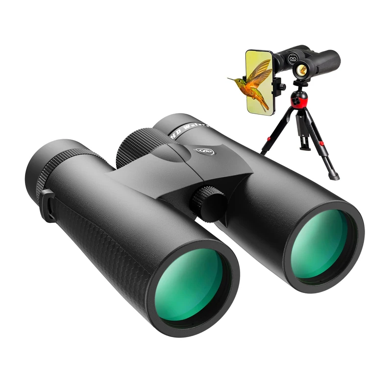 10x42 HD Binoculars for Adults High Powered with Phone Adapter, Tripod and Tripod Adapter, IPX7 Waterproof Binoculars with Clear Low Light Vision for Bird Watching Cruise Ship Travel