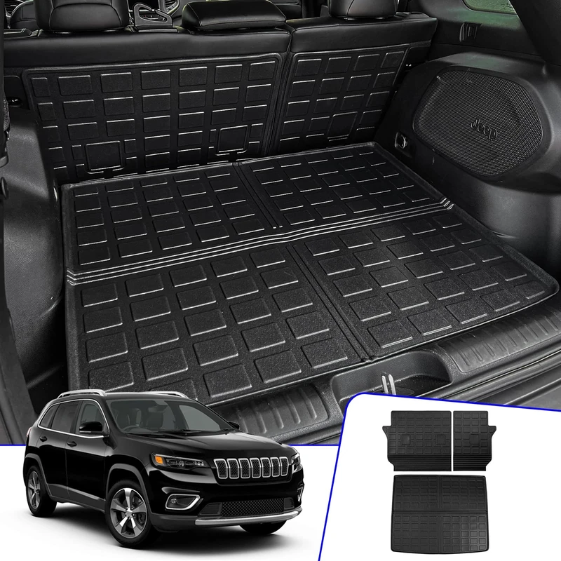 Rongtaod Cargo Mat Compatible with 2019-2023 Jeep Cherokee Cargo Liner Trunk Mat TPE Back Seat Cover Protector 2022 Jeep Cherokee Accessories (Trunk Mat+Backrest Mats)