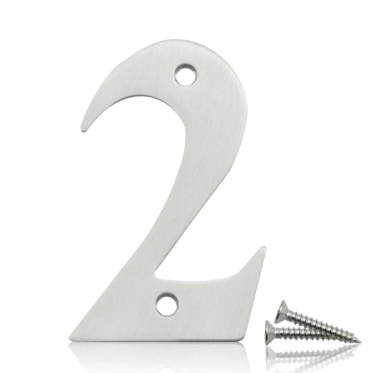 Bwintech 1 Pcs 75mm Satin Nickel SS304 House Numbers Door number 2, House Signs for outside, House Numbers Plaques for Front Wooden Door