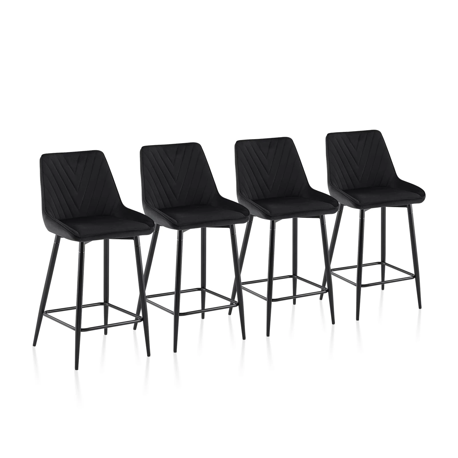 TUKAILAi Velvet Bar Stools Set of 4 Upholstered Seat Kitchen Counter Chairs Mid-Back Breakfast Barstools with Metal Legs and Footrest for Dining Bar Pub Bistro Island Stools Black