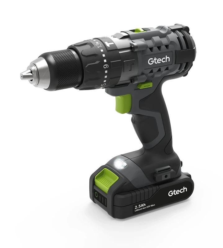 Gtech CCD001 Cordless Combi Drill | 2500mAh 20V Li-ion Battery | 2-Gear 21 Torque Settings | LED Headlight | 9pc Drill Set - Image 1