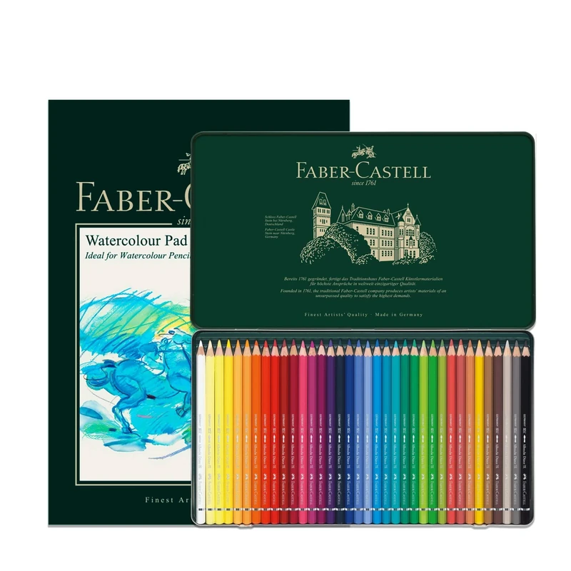 Faber-Castell A4 Watercolour Pad & Tin Of 36 Albrecht Dürer Watercolour Pencils - Art Set For Adult Colouring Books, Craft Supplies, Drawing, Sketching, Lightfast Pencils, Schools, Home, College…
