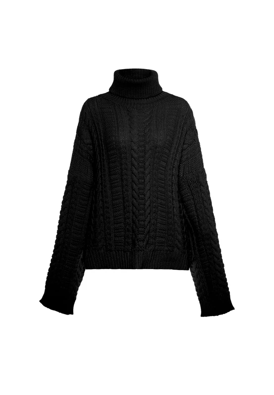 myMo Women's Turtleneck Twist Fashion Pullover Polyester Black Size M/L Women Clothes Sweater, M