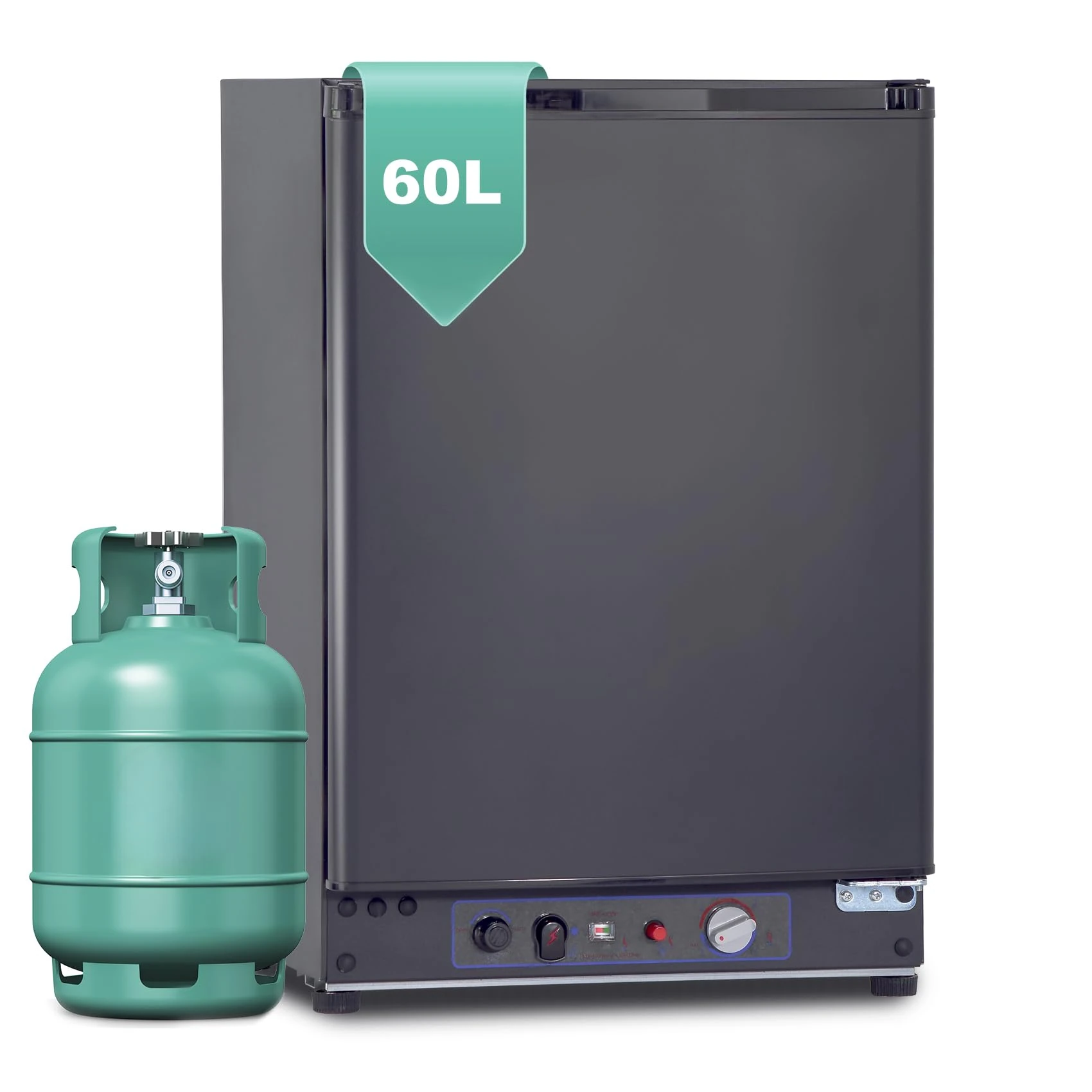 SMETA Silent Gas Fridge - 60L 3 Way 12V/240V/Gas Power for Campervan, Caravan, Lorry, Motorhome - Reversible Door - Black