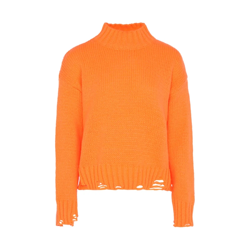 myMo Women's Mock Neck Broken Copper Trim Knit Sweater Polyester Orange Size Xs/S Pullover