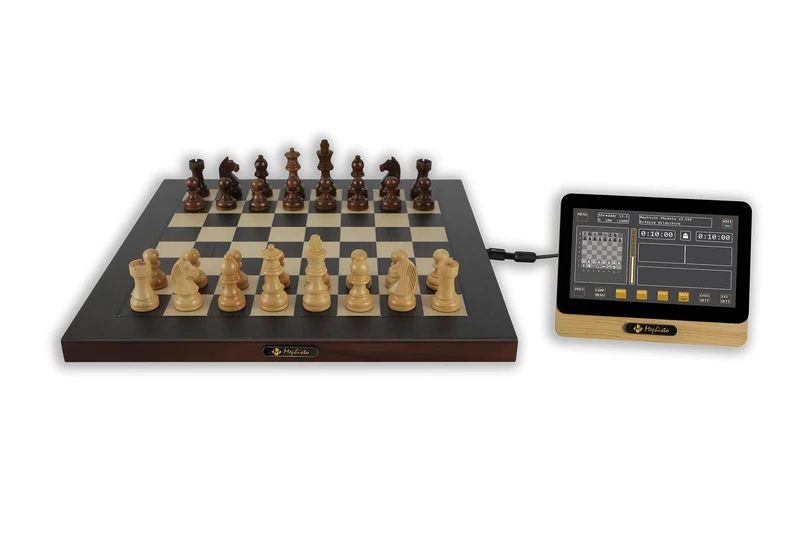 Mephisto Phoenix M - premium chess computer with elegant 40 cm wooden board, ideal for flexible chess training, playable online & offline, with top engines and retro emulations