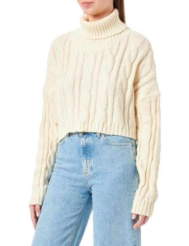 piano Women's Turtleneck Twist Short Cape Long Sleeve Shirt Acrylic Wool White Size XS/S Pullover Sweater