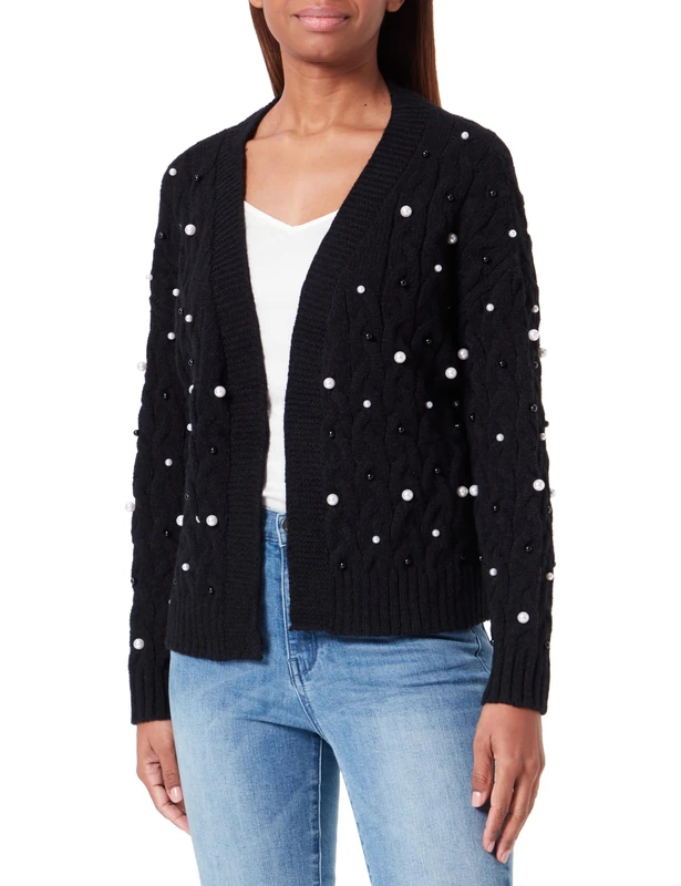 faina Women's V-Neck Beaded Acrylic Cardigan Black Size M/L Sweater, M
