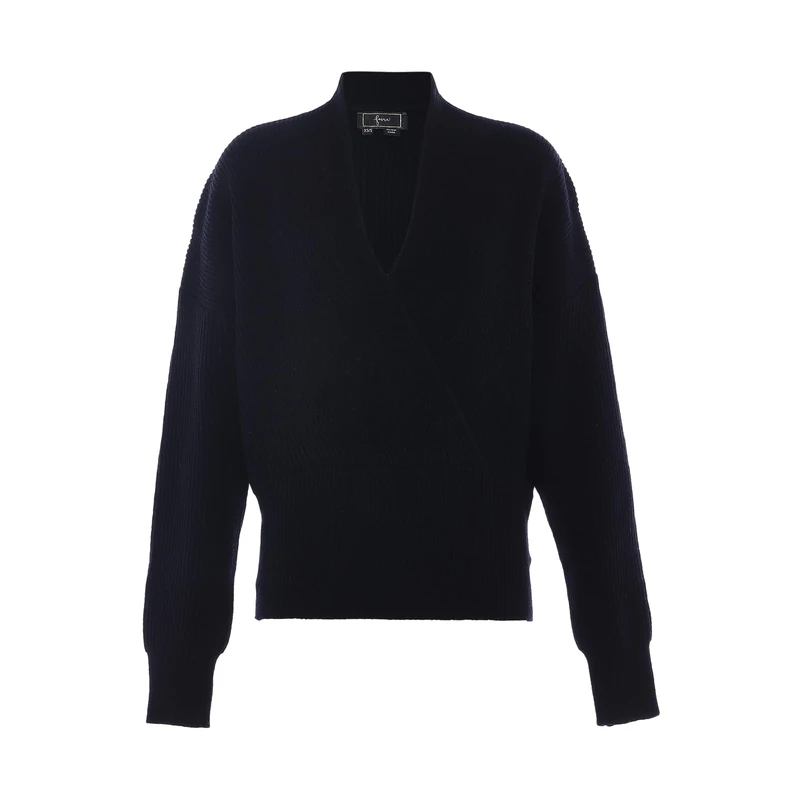 faina Women's Cross V Neck Fashion Knit Acrylic Black Size XL/XXL Pullover Sweater Clothes