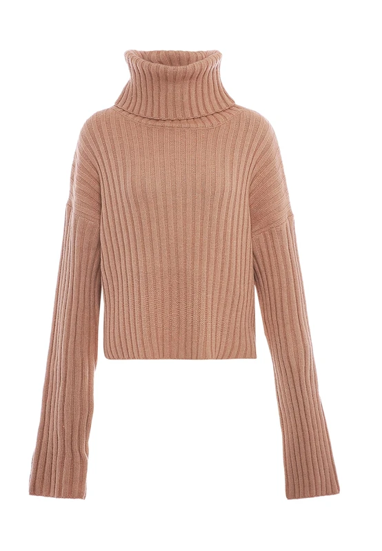LIBBI Women's Blonda Damen Rollkragenpullover mit Modischer Taille und Langen Ärmeln Acryl Beige Größe M/L Pullover Sweater