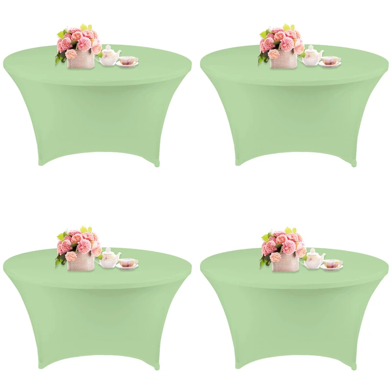 4 Pack 6FT Round Spandex Tablecloth 72 Inch Stretchable Table Cover Washable and Wrinkle Resistant Table Cloth, Fitted Round Table for Wedding, Banquet, Birthday, Party, Restaurant (Sage Green)