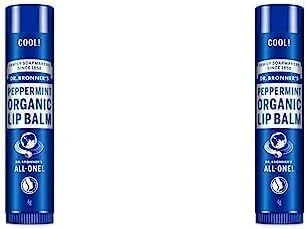 Dr Bronner's Peppermint Lip Balm, Made with No Synthetic Ingredients and Organic Oils, Used for Lips, Dry Hands, Cuticles and Chapped Chins, Certified Fair Trade, 4g Bar (Pack of 2)