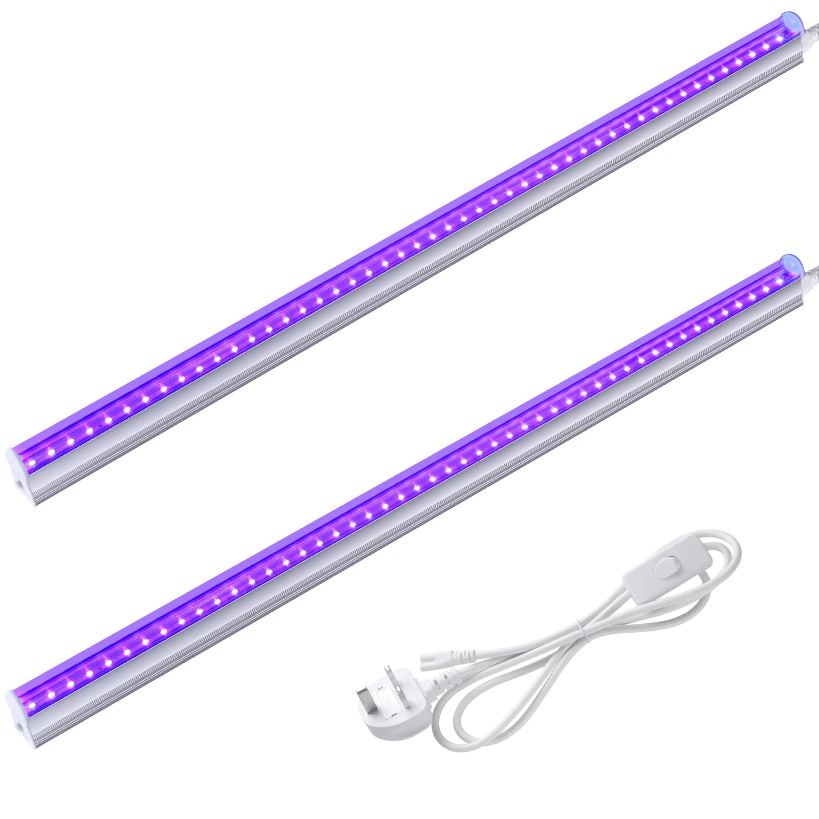 Barrina LED 2ft/60cm UV Light with Power Cords, Linkable T5 Blacklight Bar for Fluorescent Poster Glow Party Body Paint, Halloween Christmas Decorations, UV Lights for Parties, Cabinet, 2 Packs