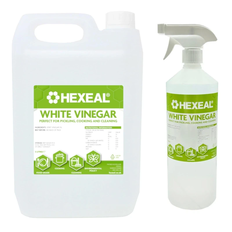 Hexeal White Vinegar Refill Kit – White Vinegar 5L & White Vinegar 1L Spray – Cleans Surfaces, Deodorises & Removes Grime
