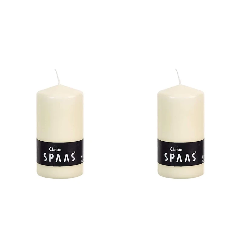 Spaas Unscented Pillar Candle 78/150 mm, 65 Hours, Ivory (Pack of 2) - Image 1