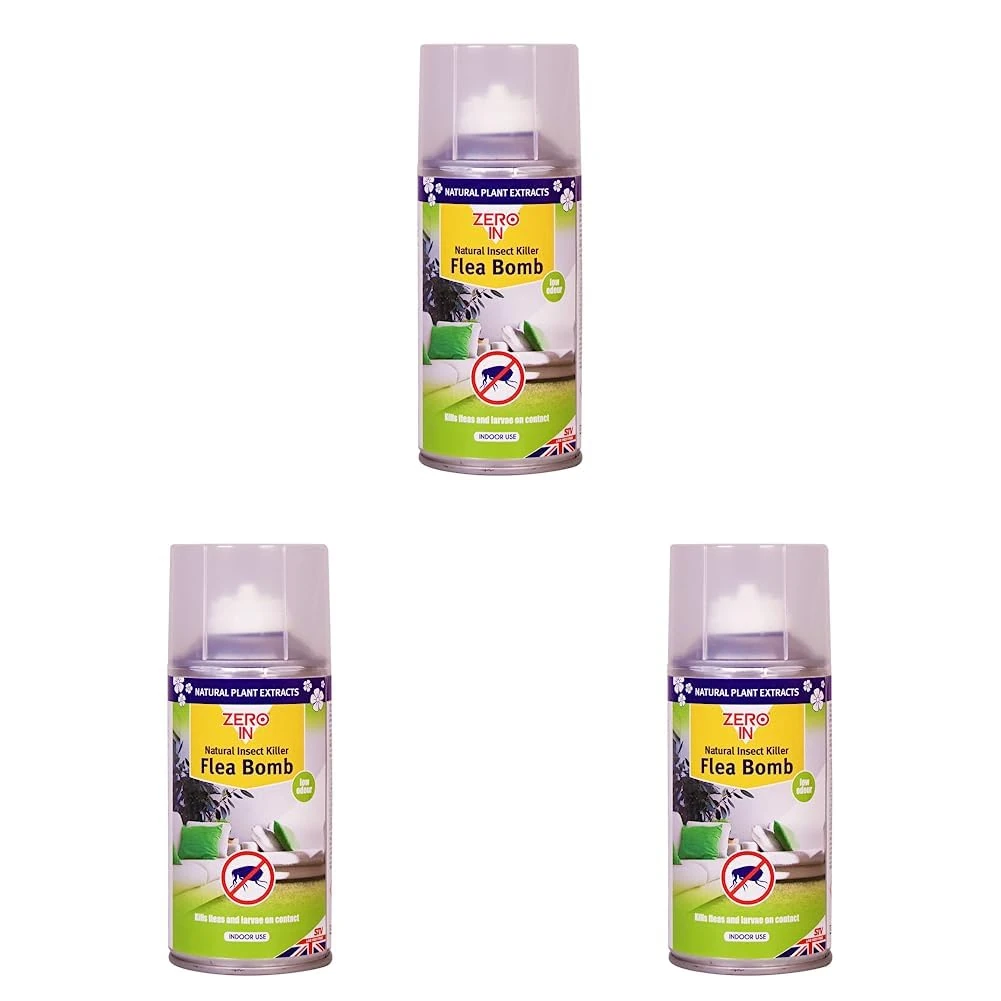 Zero In Natural Insect Killer Flea Bomb - 150 ml One Shot Aerosol. Treatment Controls Fleas & Larvae in the Home, Prevent Reinfestations. Ready-To-Use. Rapid-Acton. Treats Carpets & Soft Furnishings