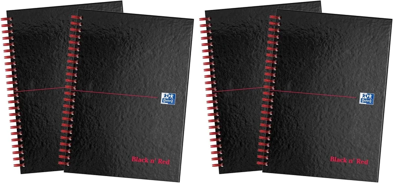Oxford Black n' Red, A5 Notebook Hardcover, Wirebound, Lined, Pack of 4