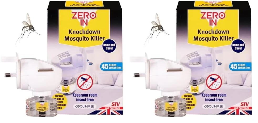 Zero In ZER740 Knockdown Plug-In Mosquito Killer. Plug-In Insect Killer. For Home & Travel. Lasts for up to 45 Nights, White, 6.5x16.4x20.2 cm (Pack of 2)