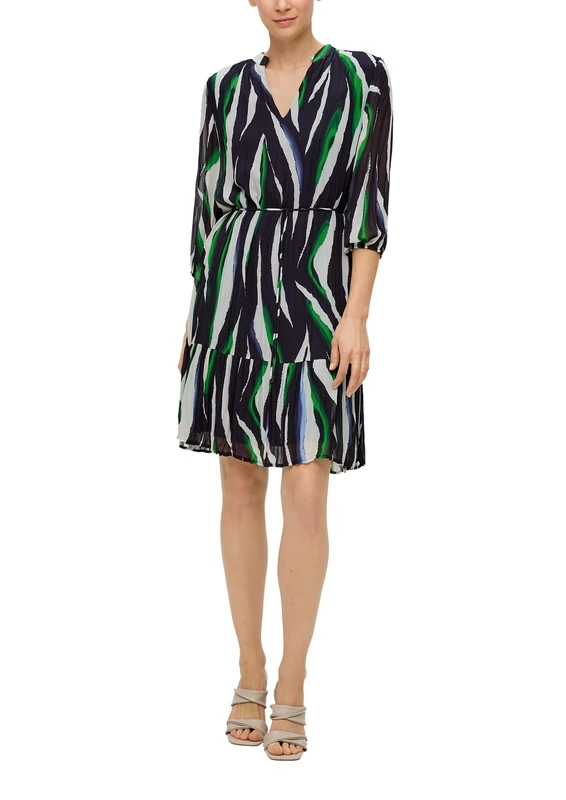 s.Oliver BLACK LABEL Flounce Dress with Wide Sleeves, 59a2 Blue|Multicoloured, 12