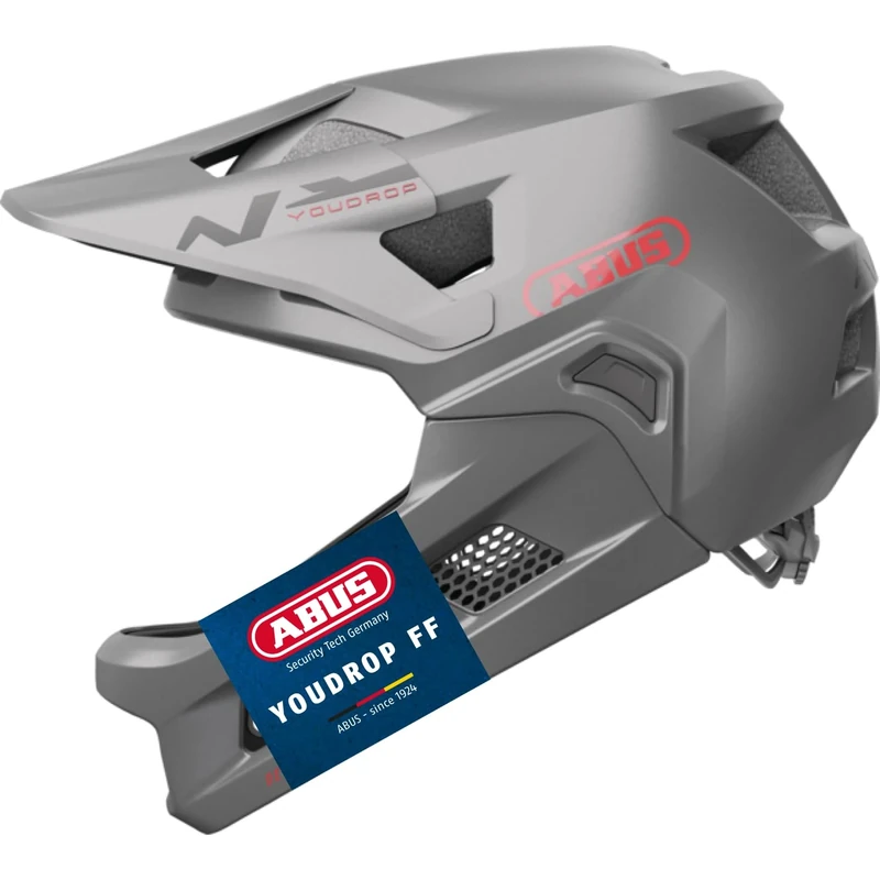 ABUS MTB helmet YouDrop FF - full-face helmet for kids and teens - for entry-level mountain biking - with removable chin guard - silver, size S