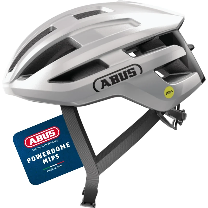 ABUS PowerDome road bike helmet - lightweight bike helmet with clever ventilation system and aerodynamic profile - Made in Italy - for men and women - silver, size M