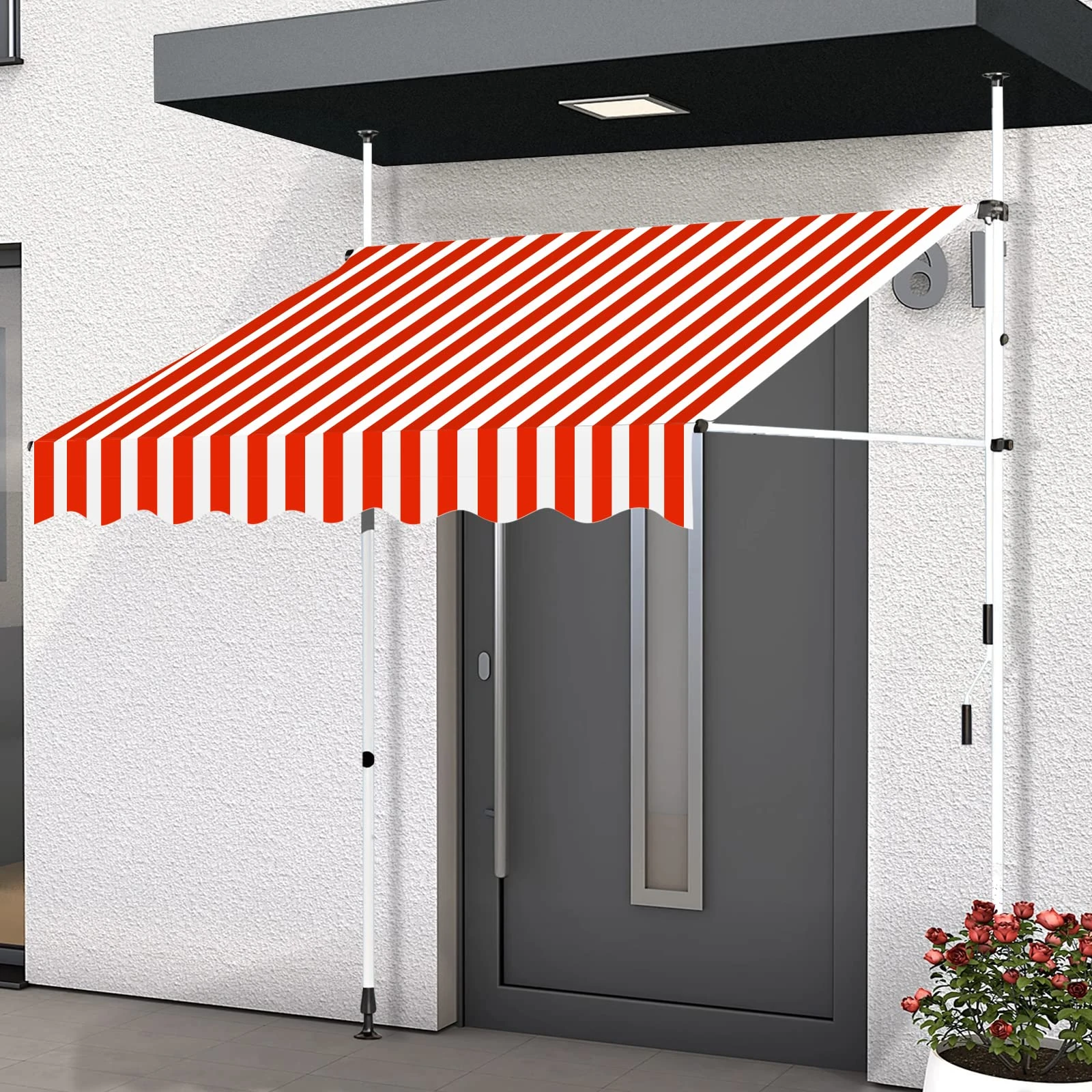 FVTHVHEV Patio Awning, Garden Awning, Free Standing Door Awning, Sun Shade Shelter Canopy with Hand Crank, Balcony Awning, Height-Adjustable 3.5mAgainsttheWall F