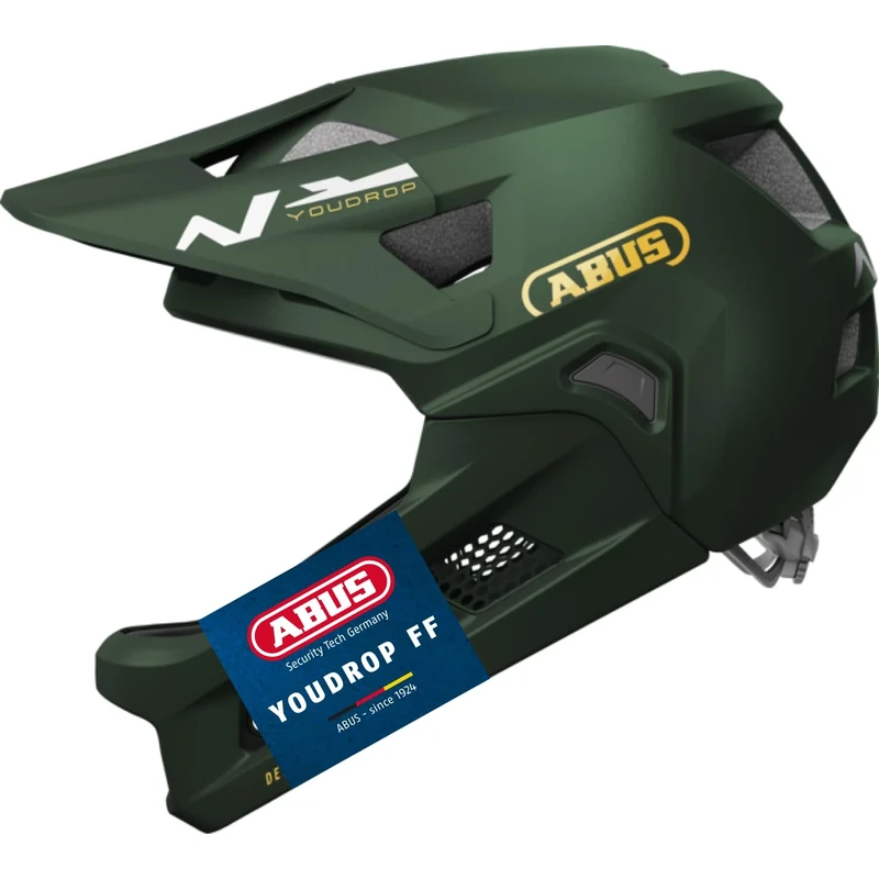 ABUS MTB helmet YouDrop FF - full-face helmet for kids and teens - for entry-level mountain biking - with removable chin guard - green, size S
