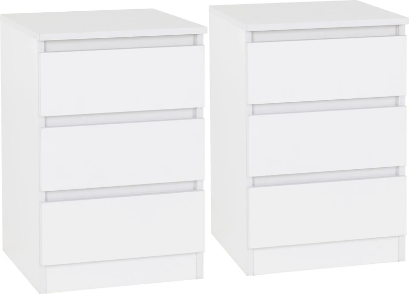 Seconique Malvern 3 Drawer Bedside (PAIR) in White