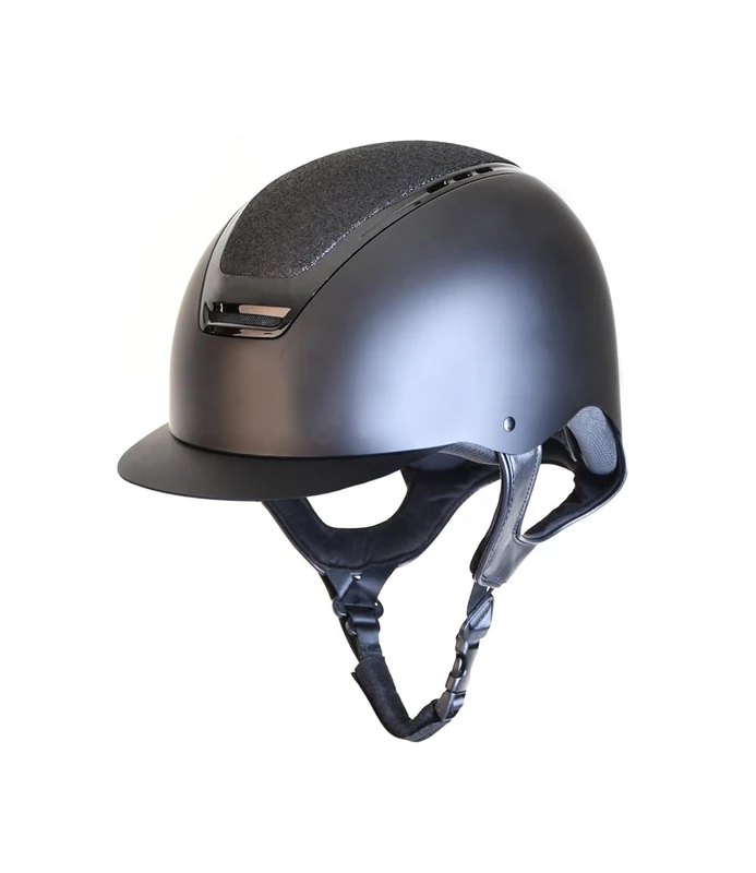 Rhinegold Pro Carbon HORSE RIDING HAT with Removable Lining, Kids and Adult Horse Riding Helmets, 58cm, Black/Glitter