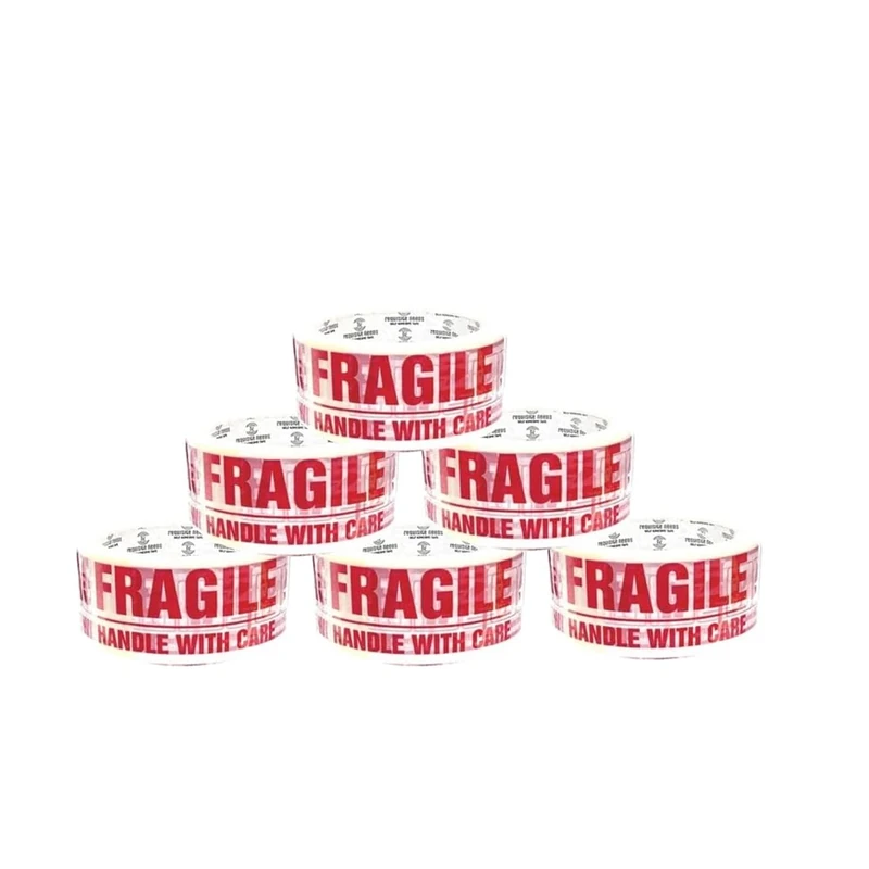 BARGAIN FACTORY Fragile Tape 6 Rolls 48mm x 66m - Heavy Duty Adhesive Tapes Roll for Packing and Shipping - Ideal as Fragile Tape Roll, Packing Tape (Pack of 6)