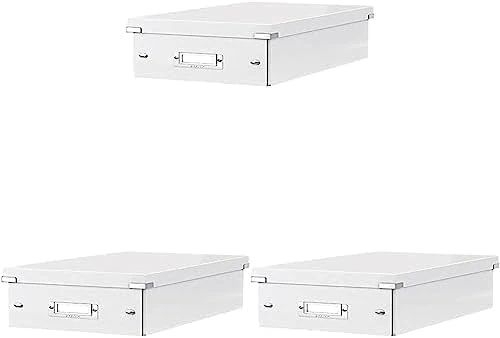 Leitz Storage Box, White, Click and Store Range, 60420001 (Pack of 3)