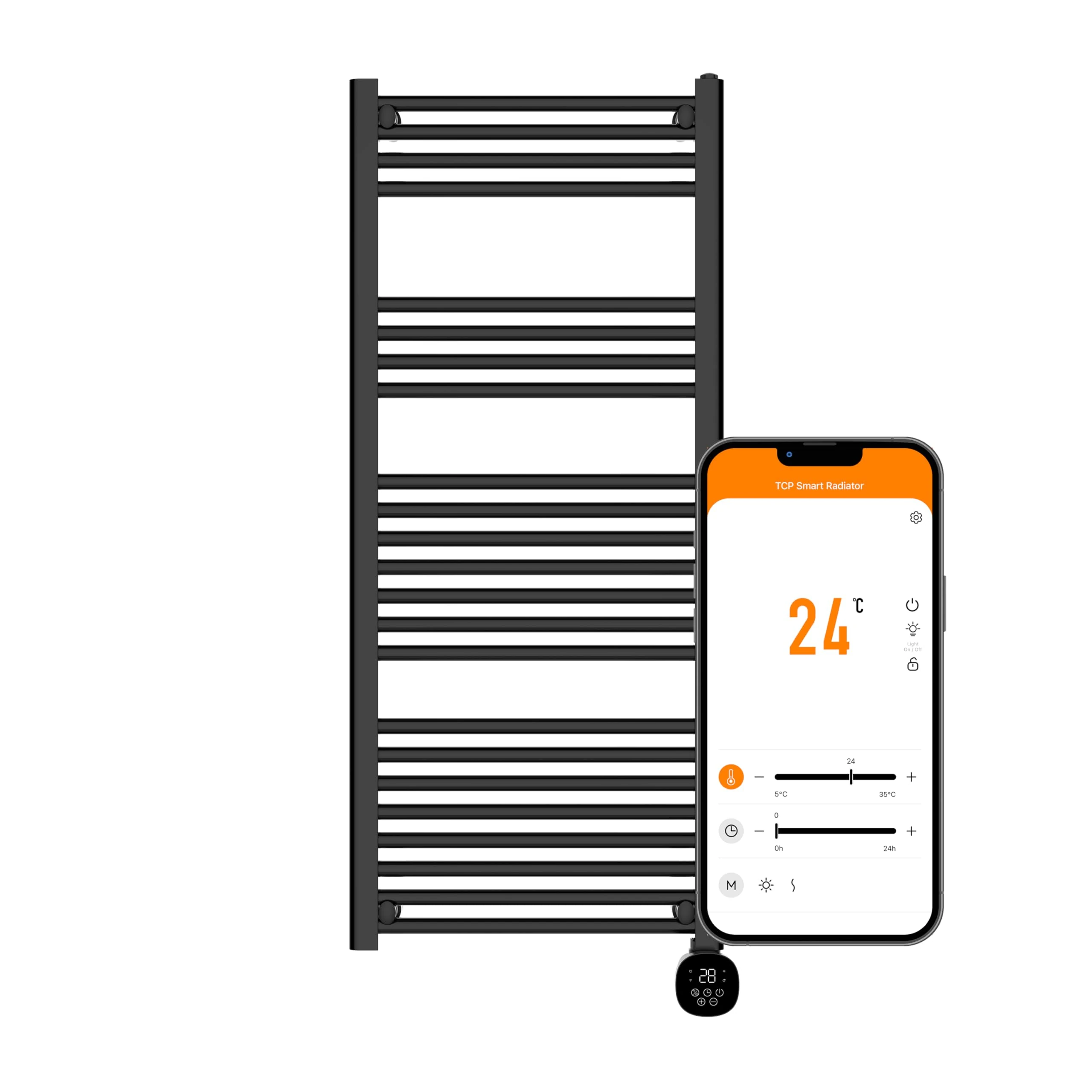 TCP Smart Modern Black Ladder Style Towel Rail Radiator 1000W App Control Works with Alexa, Google Home & Siri Shortcuts, WiFi, IP24 Bathroom, Towel Warmer, Screen, Timer & Smart Schedule 500 x 1250mm