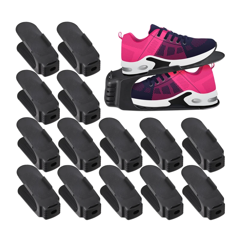 Relaxdays Shoe Stacker, 15x Set, up to Size 39, Wardrobe & Closet Storage Solution, Organisation System, Plastic, Black