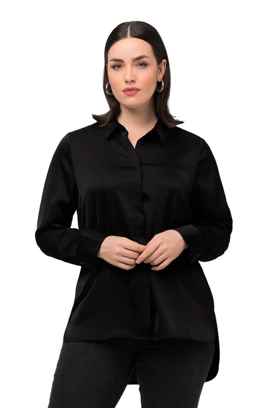 Ulla Popken Ladies Plus Size Plus Size Shirt Blouse Star Pattern Long Sleeve Viscose 751291, Black, 24 UK/26 UK