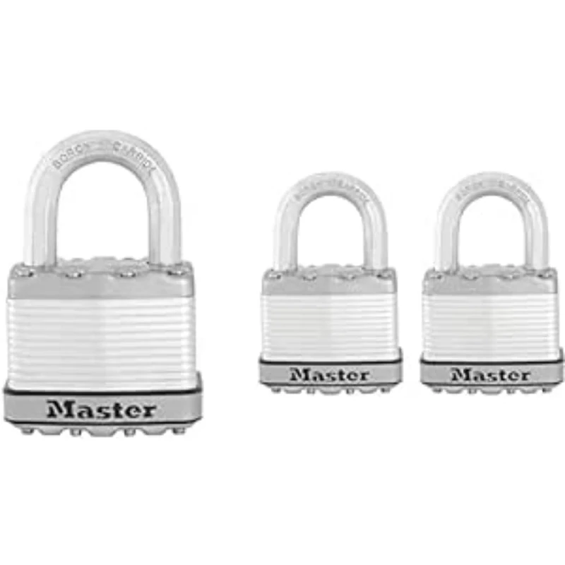 Master Lock Pack of 6 Heavy Duty Padlock with Key, Outdoor, Laminated Steel